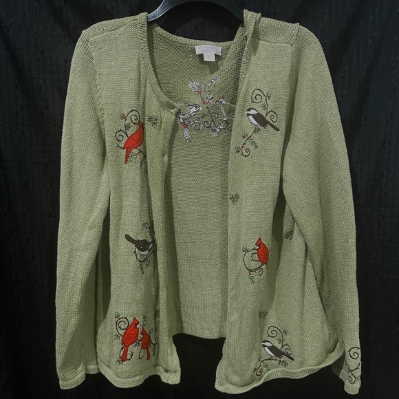 Christopher & Banks Sweaters - Christopher & Banks Green Cardigan with Bird Embroidery